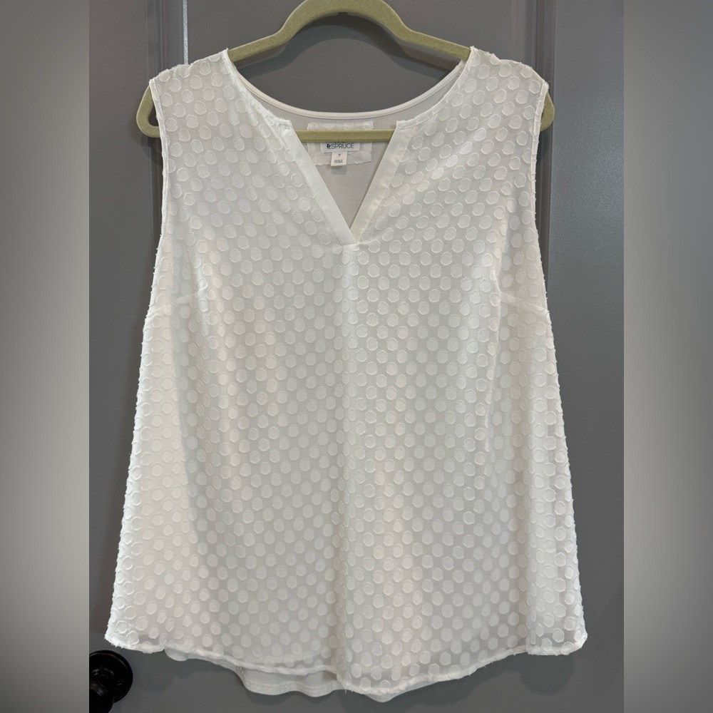 Market & Spruce NWOT Cream Textured Dot Sleeveless V-Neck Blouse